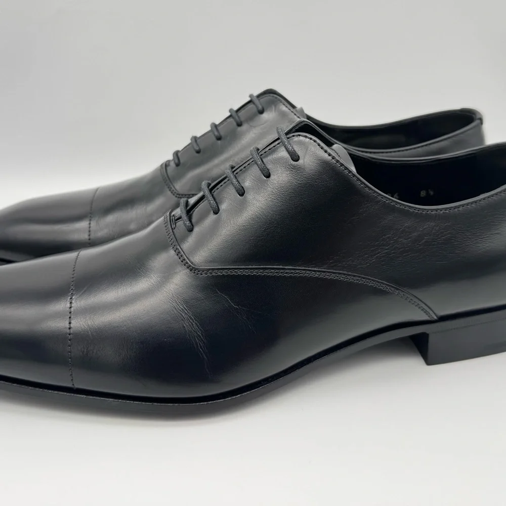 PRADA Black Leather Square Toe Lace Up Shoes UK 8.5 / US 9.5 - Picture 3 of 12